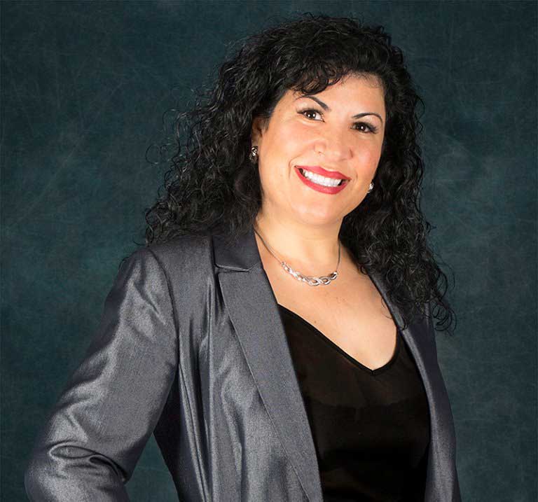 a woman with curly hair