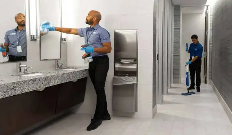 Commercial restroom cleaning crew